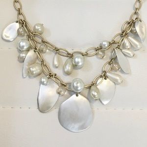 Two Strand Pearl & Pearlized Gold Chain Necklace